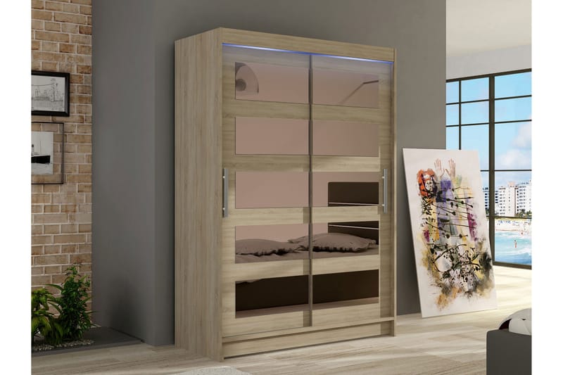 Estella Garderobe med Speil 120x200 cm - Beige - Oppbevaring - Garderober & garderobesystem