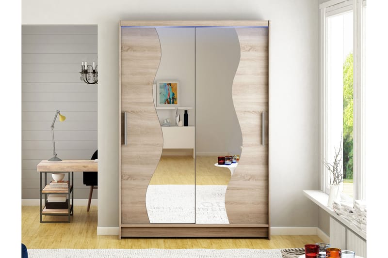 Estella Garderobe med Speil 120x200 cm - Beige - Oppbevaring - Garderober & garderobesystem