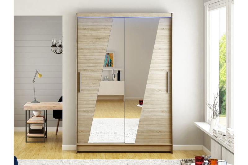 Estella Garderobe med Speil 120x200 cm - Beige - Oppbevaring - Garderober & garderobesystem