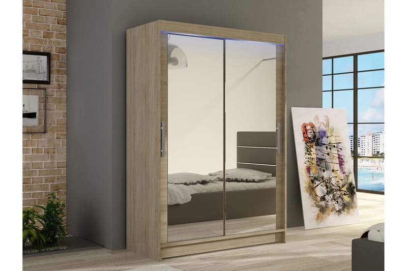 Estella Garderobe med Speil 120x200 cm - Beige - Oppbevaring - Garderober & garderobesystem