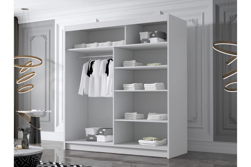 Garderobe med speil Bali 180x215 cm - Hvit - Oppbevaring - Garderober & garderobesystem