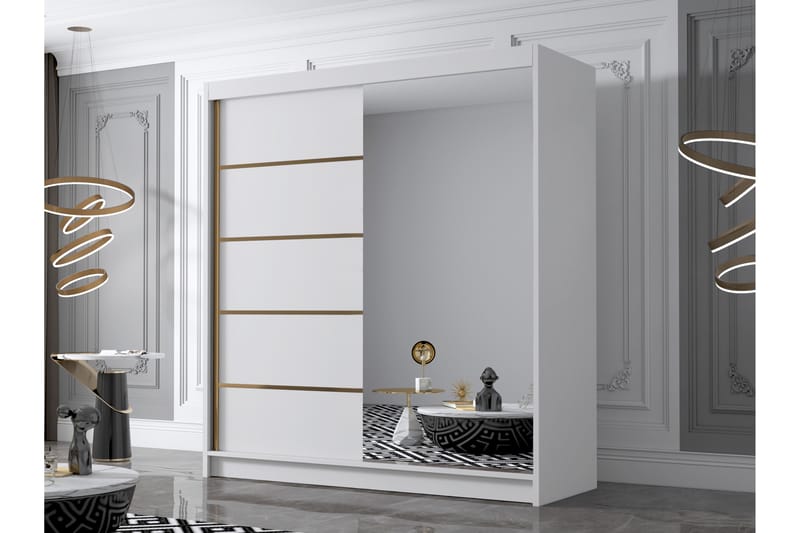 Garderobe med speil Bali 180x215 cm - Hvit - Oppbevaring - Garderober & garderobesystem