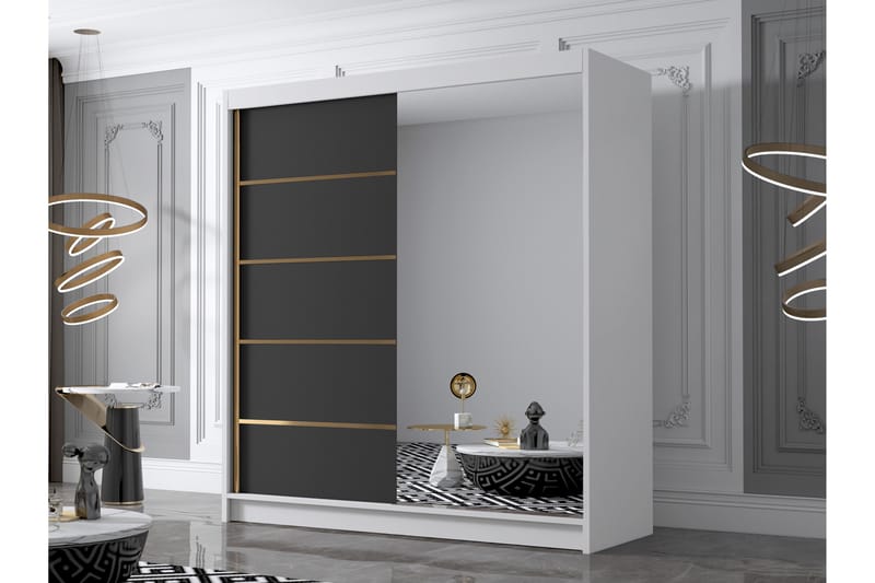 Garderobe med speil Bali 180x215 cm - Svart/Hvit - Oppbevaring - Garderober & garderobesystem