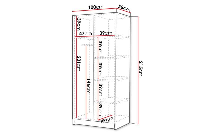 Garderobe med Speil Barriga 100 cm - Hvit/Gull - Oppbevaring - Garderober & garderobesystem