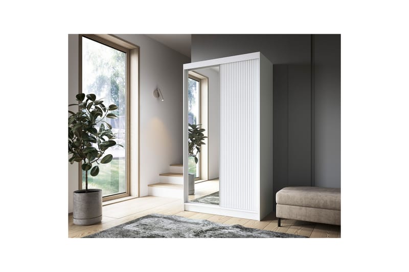 Garderobe med Speil Biancco 120x220 cm - Hvit - Oppbevaring - Garderober & garderobesystem