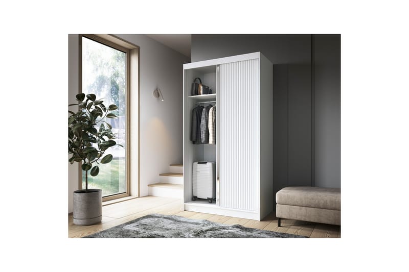 Garderobe med Speil Biancco 120x220 cm - Hvit - Oppbevaring - Garderober & garderobesystem