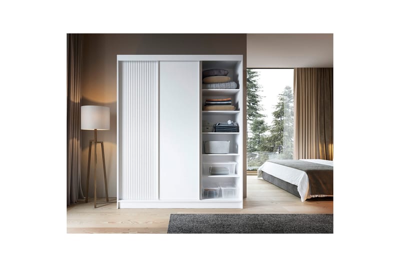 Garderobe med Speil Biancco 120x220 cm - Hvit - Oppbevaring - Garderober & garderobesystem