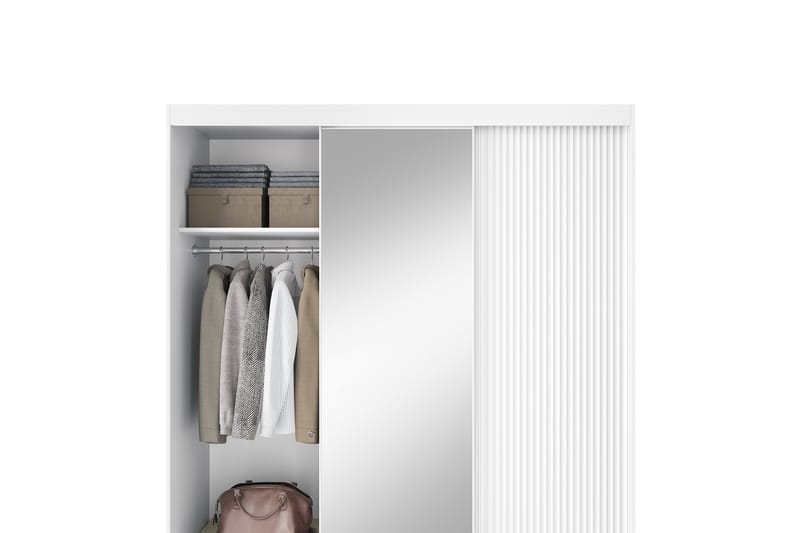 Garderobe med Speil Biancco 120x220 cm - Hvit - Oppbevaring - Garderober & garderobesystem