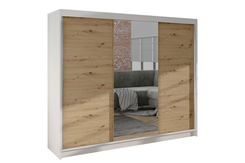 Garderobe med speil Cyria 200x215 cm - Brun/Hvit - Oppbevaring - Garderober & garderobesystem