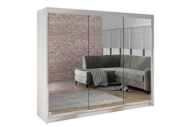 Garderobe med speil Cyria 200x215 cm - Hvit - Oppbevaring - Garderober & garderobesystem