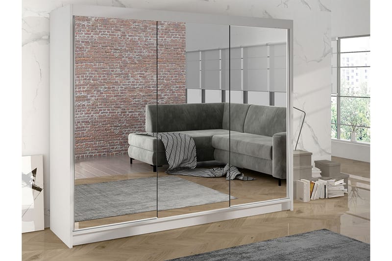 Garderobe med speil Cyria 200x215 cm - Hvit - Oppbevaring - Garderober & garderobesystem