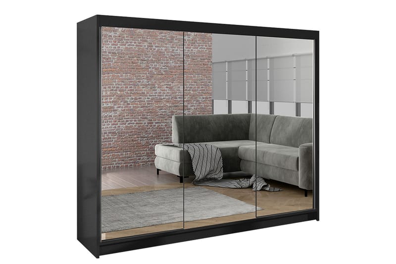 Garderobe med speil Cyria 200x215 cm - Svart - Oppbevaring - Garderober & garderobesystem