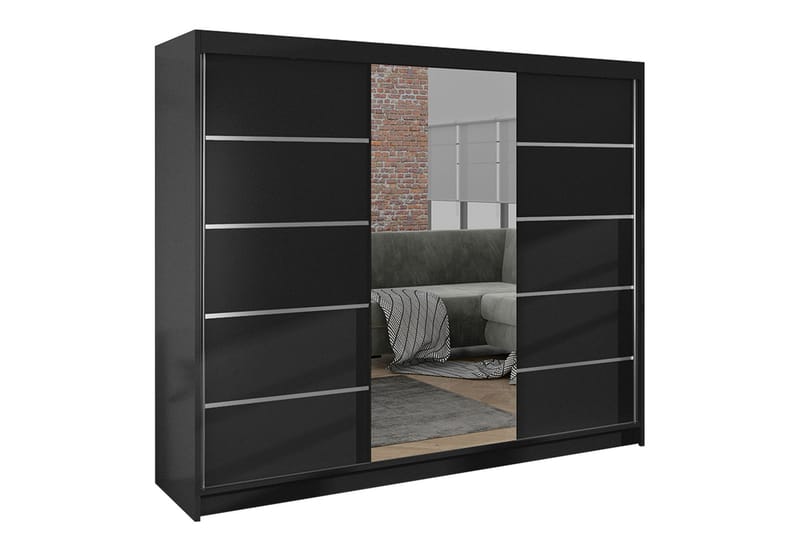 Garderobe med speil Cyria 200x215 cm - Svart - Oppbevaring - Garderober & garderobesystem