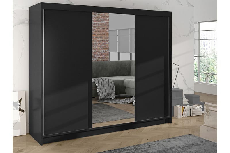 Garderobe med speil Cyria 200x215 cm - Svart - Oppbevaring - Garderober & garderobesystem