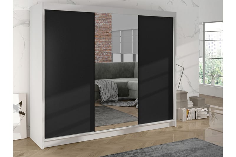 Garderobe med speil Cyria 200x215 cm - Svart/Hvit - Oppbevaring - Garderober & garderobesystem