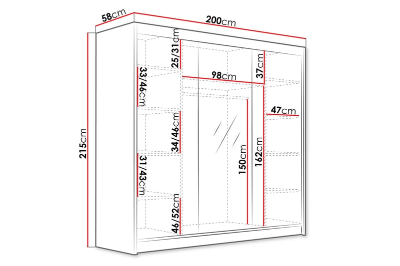 Garderobe med speil Dianna 200x215 cm - Hvit - Oppbevaring - Garderober & garderobesystem