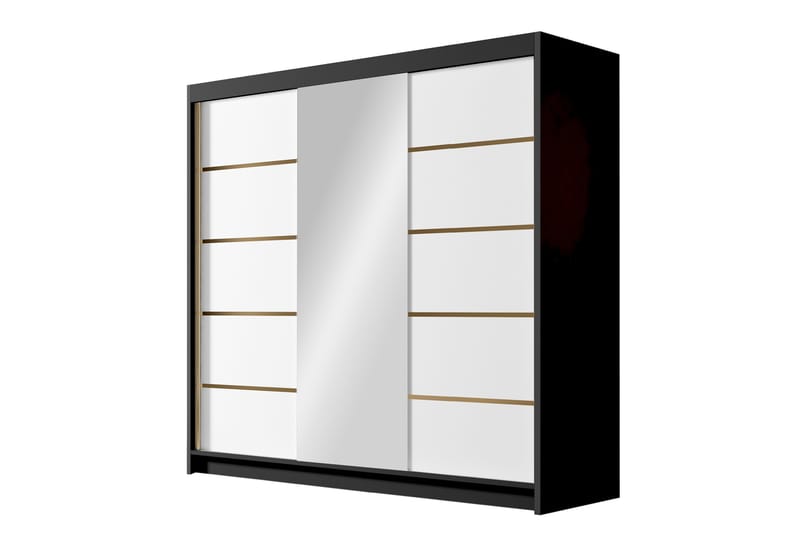 Garderobe med speil Dianna 200x215 cm - Hvit/Svart - Oppbevaring - Garderober & garderobesystem