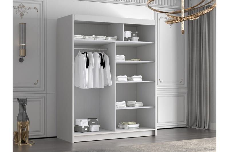 Garderobe med speil Emet 150x200 cm - Hvit - Oppbevaring - Garderober & garderobesystem