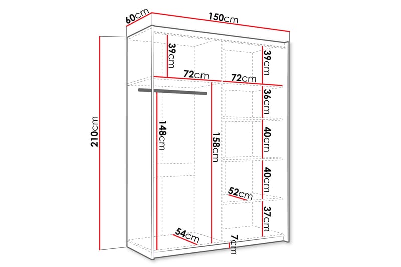 Garderobe med Speil Haparanda 150 cm - Hvit - Oppbevaring - Garderober & garderobesystem