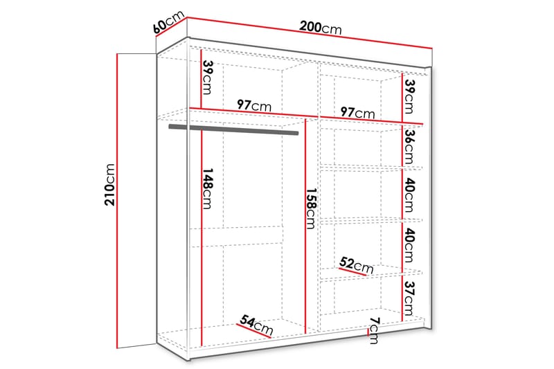 Garderobe med Speil Haparanda 200 cm - Hvit - Oppbevaring - Garderober & garderobesystem