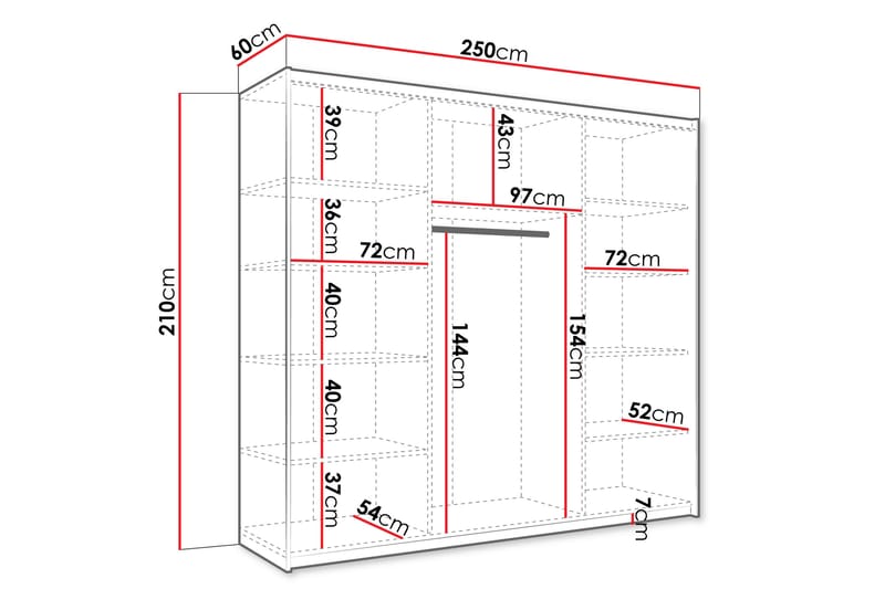 Garderobe med Speil Haparanda 250 cm - Hvit - Oppbevaring - Garderober & garderobesystem