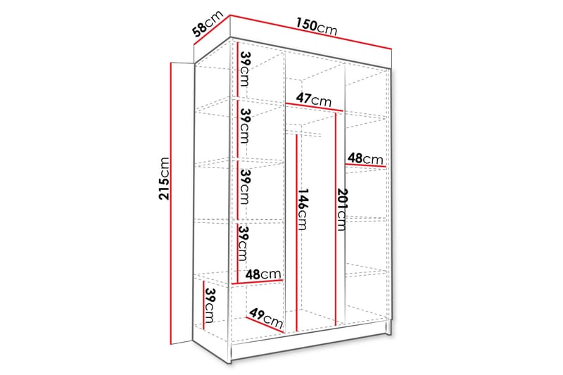 Garderobe med Speil Herrljunga 150 cm - Hvit/Gull - Oppbevaring - Garderober & garderobesystem