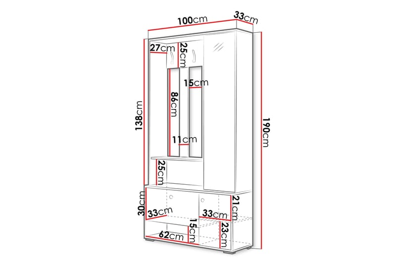 Garderobe med Speil Huddinge 100 cm - Eik - Oppbevaring - Garderober & garderobesystem