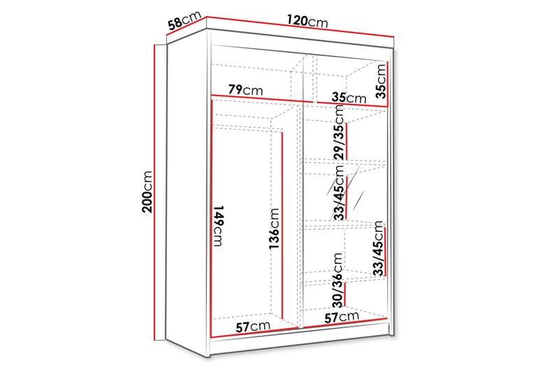 Garderobe med speil Lungotz 120x200 cm - Hvit - Oppbevaring - Garderober & garderobesystem