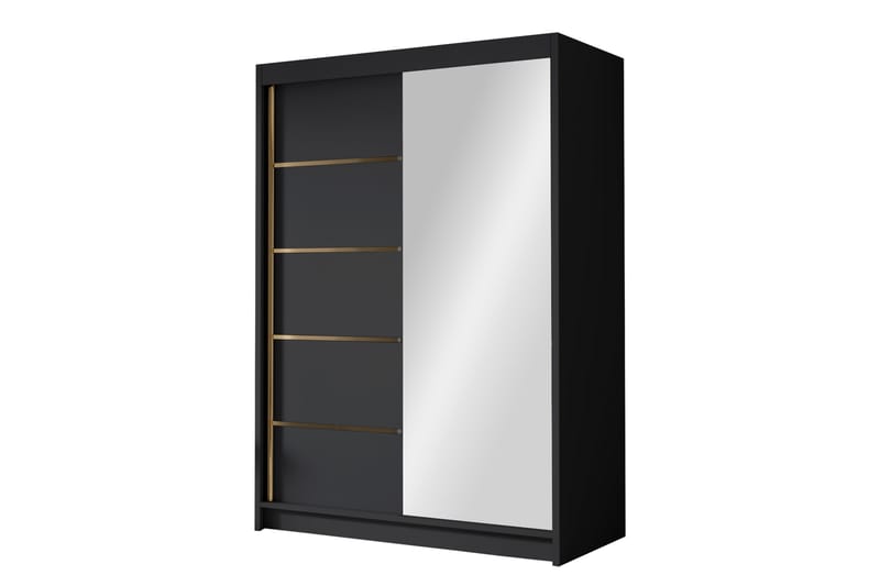 Garderobe med speil Lungotz 120x200 cm - Svart - Oppbevaring - Garderober & garderobesystem