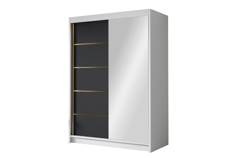 Garderobe med speil Lungotz 120x200 cm - Svart/Hvit - Oppbevaring - Garderober & garderobesystem