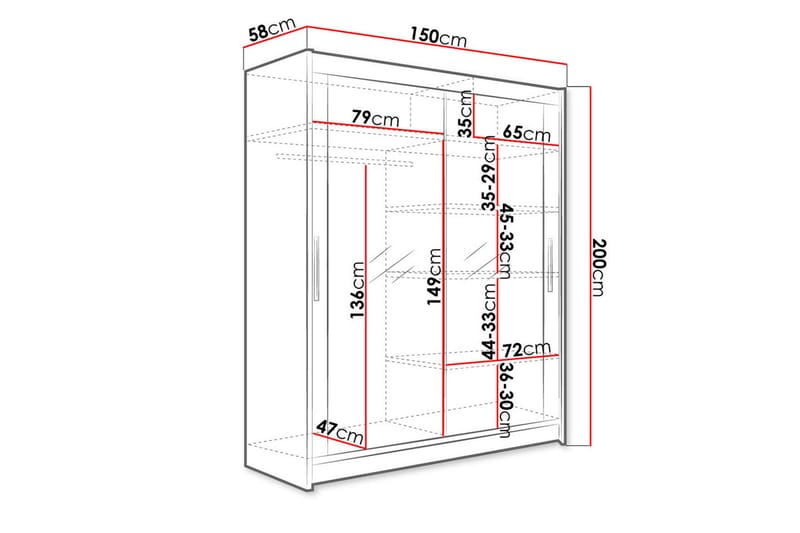 Garderobe med speil Maskbo 150x200 cm - Hvit - Oppbevaring - Garderober & garderobesystem