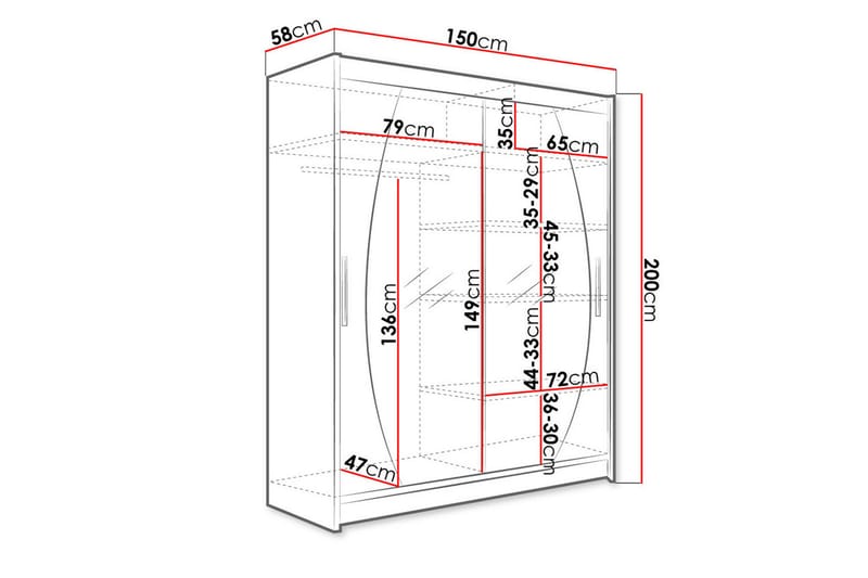 Garderobe med speil Maskbo 150x200 cm - Hvit - Oppbevaring - Garderober & garderobesystem