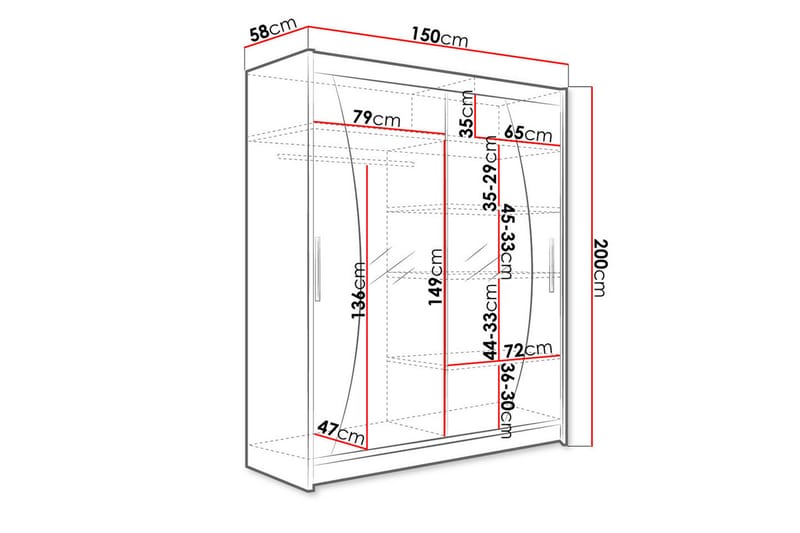 Garderobe med speil Maskbo 150x200 cm - Hvit - Oppbevaring - Garderober & garderobesystem