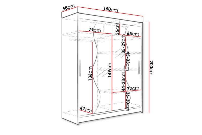 Garderobe med speil Maskbo 150x200 cm - Svart - Oppbevaring - Garderober & garderobesystem