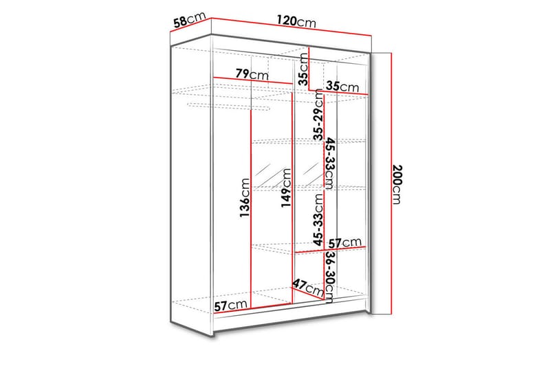 Garderobe med speil Ottery 120x200 cm - Brun/Hvit - Oppbevaring - Garderober & garderobesystem