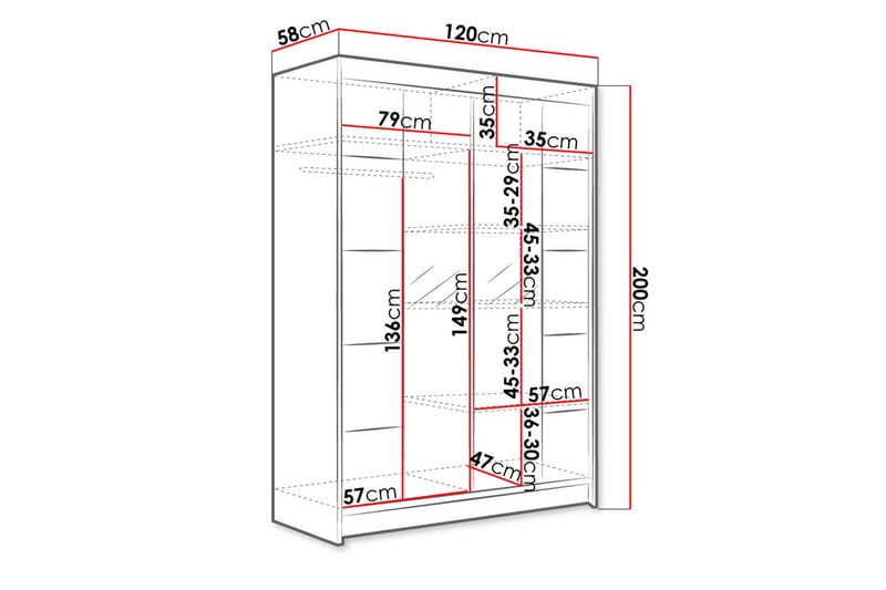 Garderobe med speil Ottery 120x200 cm - Brun/Hvit - Oppbevaring - Garderober & garderobesystem