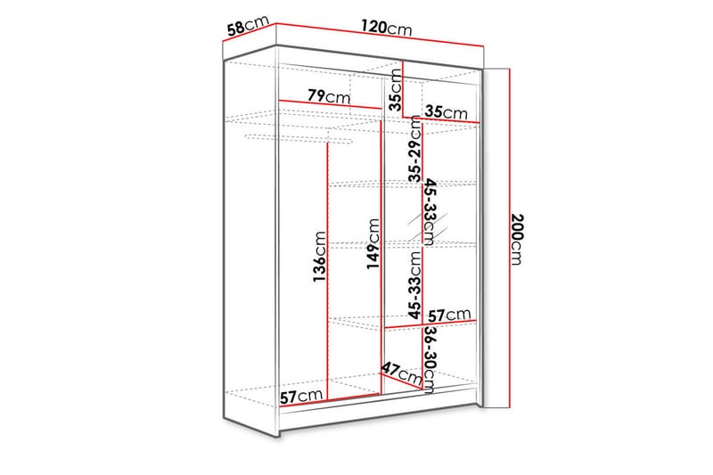 Garderobe med speil Ottery 120x200 cm - Brun/Hvit - Oppbevaring - Garderober & garderobesystem