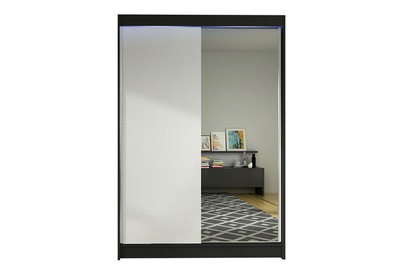 Garderobe med speil Ottery 120x200 cm - Hvit/Svart - Oppbevaring - Garderober & garderobesystem