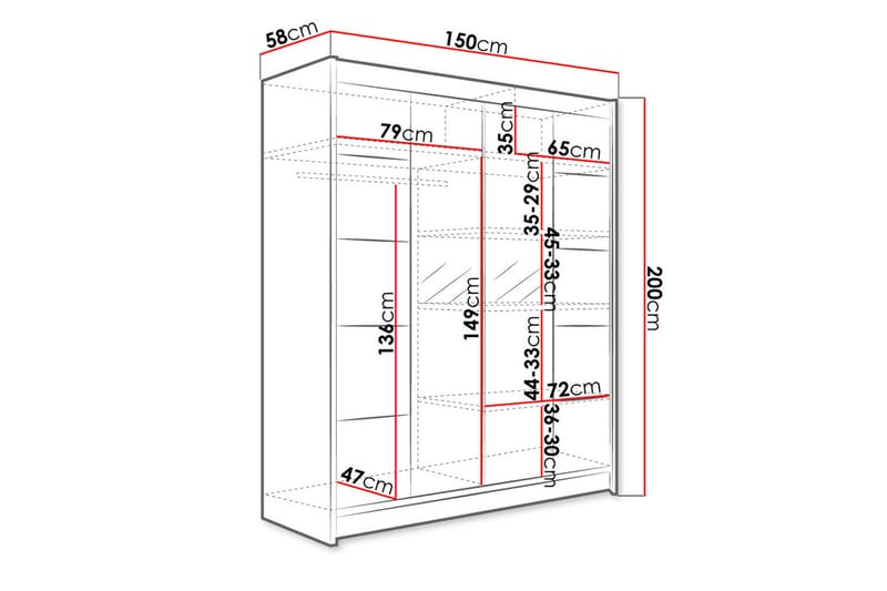 Garderobe med speil Richmond 150x200 cm - Brun/Hvit - Oppbevaring - Garderober & garderobesystem