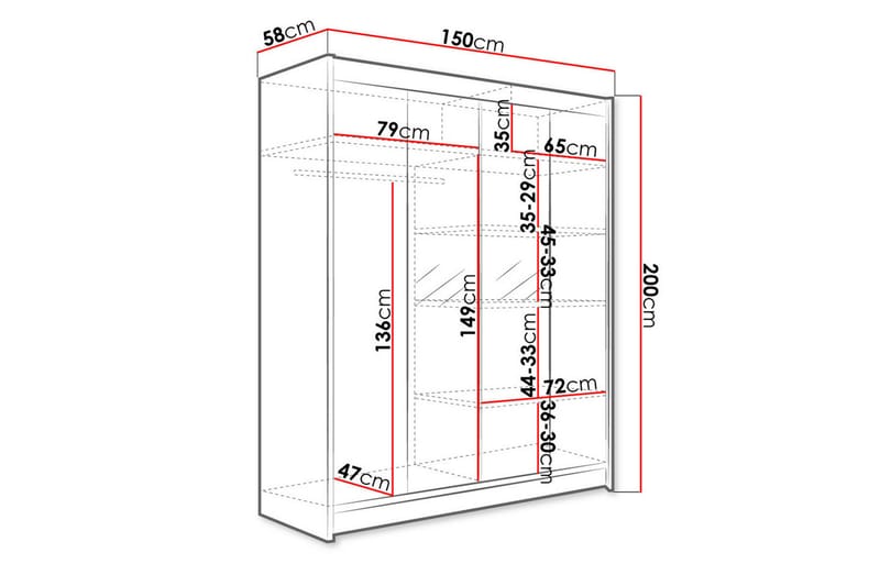 Garderobe med speil Richmond 150x200 cm - Brun/Hvit - Oppbevaring - Garderober & garderobesystem