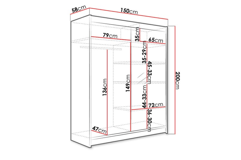 Garderobe med speil Richmond 150x200 cm - Hvit/Svart - Oppbevaring - Garderober & garderobesystem