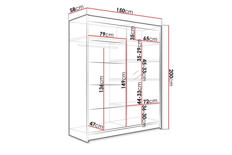 Garderobe med speil Richmond 150x200 cm - Svart/Hvit - Oppbevaring - Garderober & garderobesystem