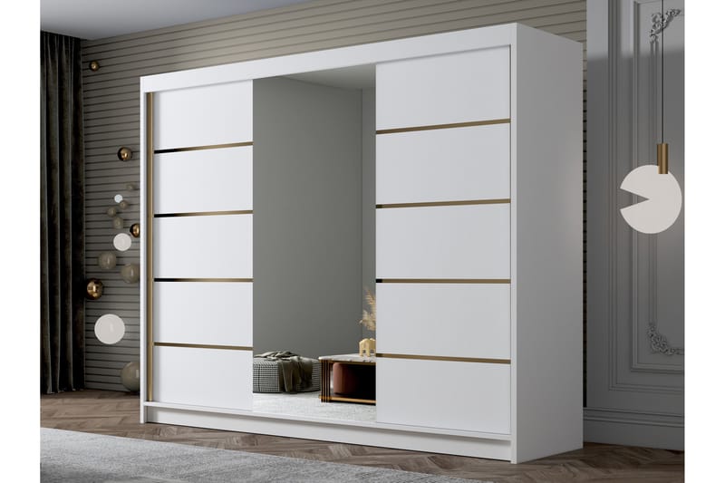 Garderobe med speil Samisia 250x215 cm - Hvit - Oppbevaring - Garderober & garderobesystem