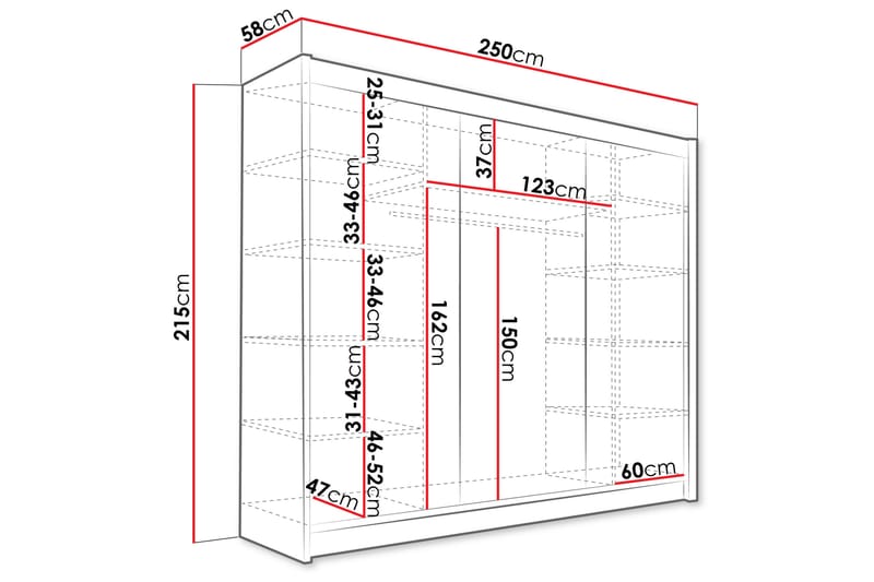 Garderobe med speil Sia 250x215 cm - Hvit - Oppbevaring - Garderober & garderobesystem