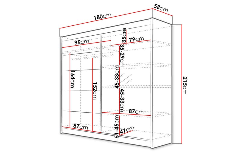 Garderobe med speil Wallinford 180x215 cm - Brun/Hvit - Oppbevaring - Garderober & garderobesystem