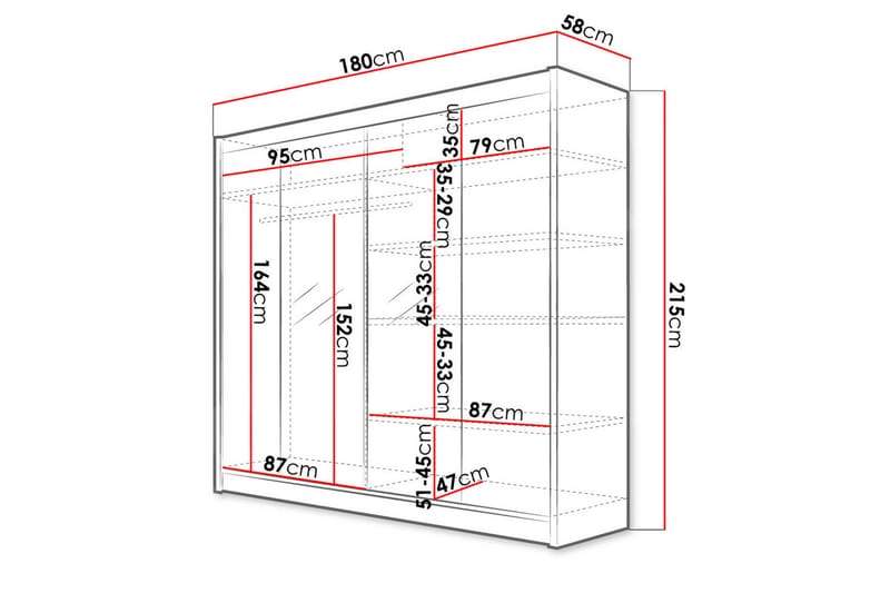 Garderobe med speil Wallinford 180x215 cm - Brun/Hvit - Oppbevaring - Garderober & garderobesystem