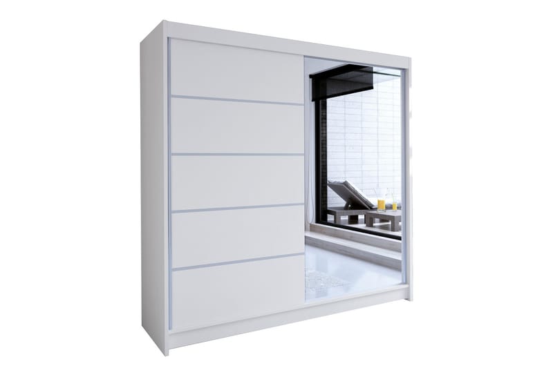 Garderobe med speil Wallinford 180x215 cm - Hvit - Oppbevaring - Garderober & garderobesystem