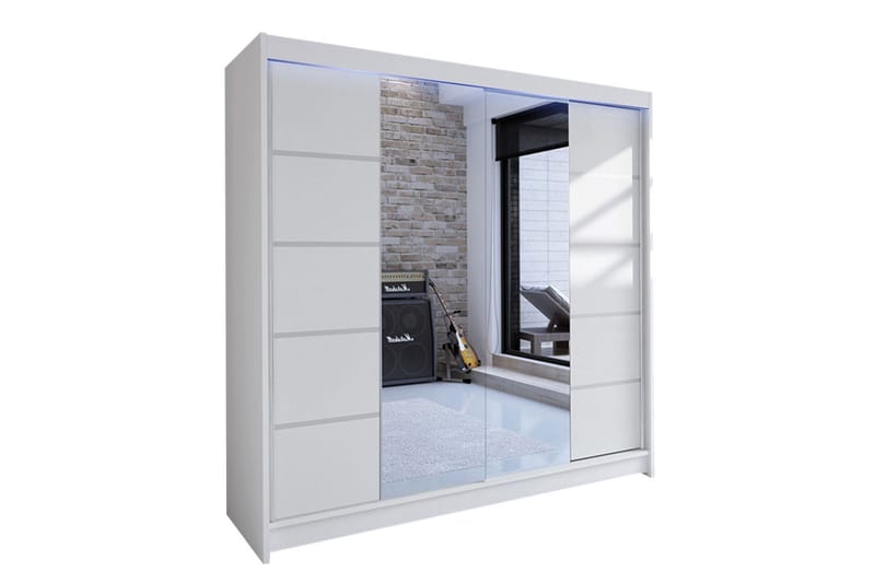 Garderobe med speil Wallinford 180x215 cm - Hvit - Oppbevaring - Garderober & garderobesystem