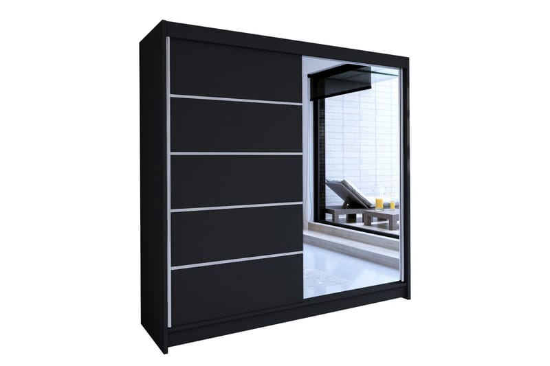 Garderobe med speil Wallinford 180x215 cm - Svart - Oppbevaring - Garderober & garderobesystem