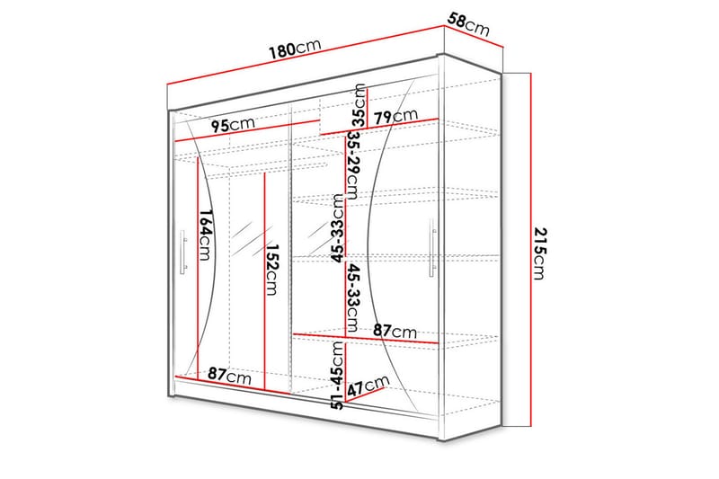 Garderobe med speil Praha 180x215 cm - Svart - Oppbevaring - Garderober & garderobesystem